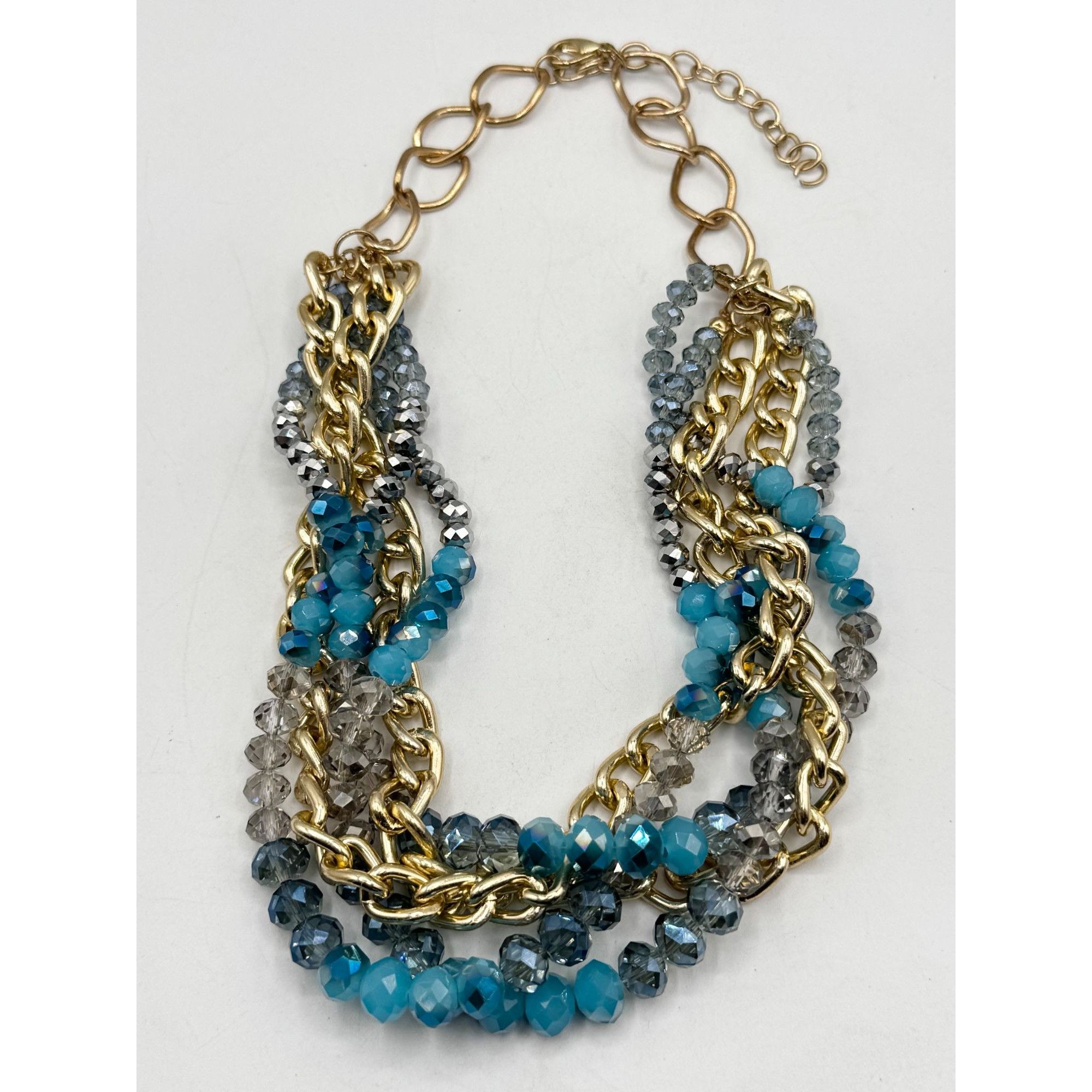 Vintage Blue crystal gold chain multi strand necklace Size ONE SIZE - 3 Thumbnail