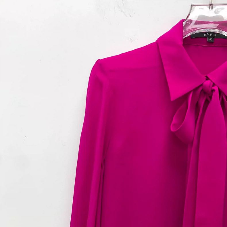 Gucci Gucci Purple tie bow mulberry silk lapel long-sleeved shirt Size S / US 4 / IT 40 - 3 Thumbnail