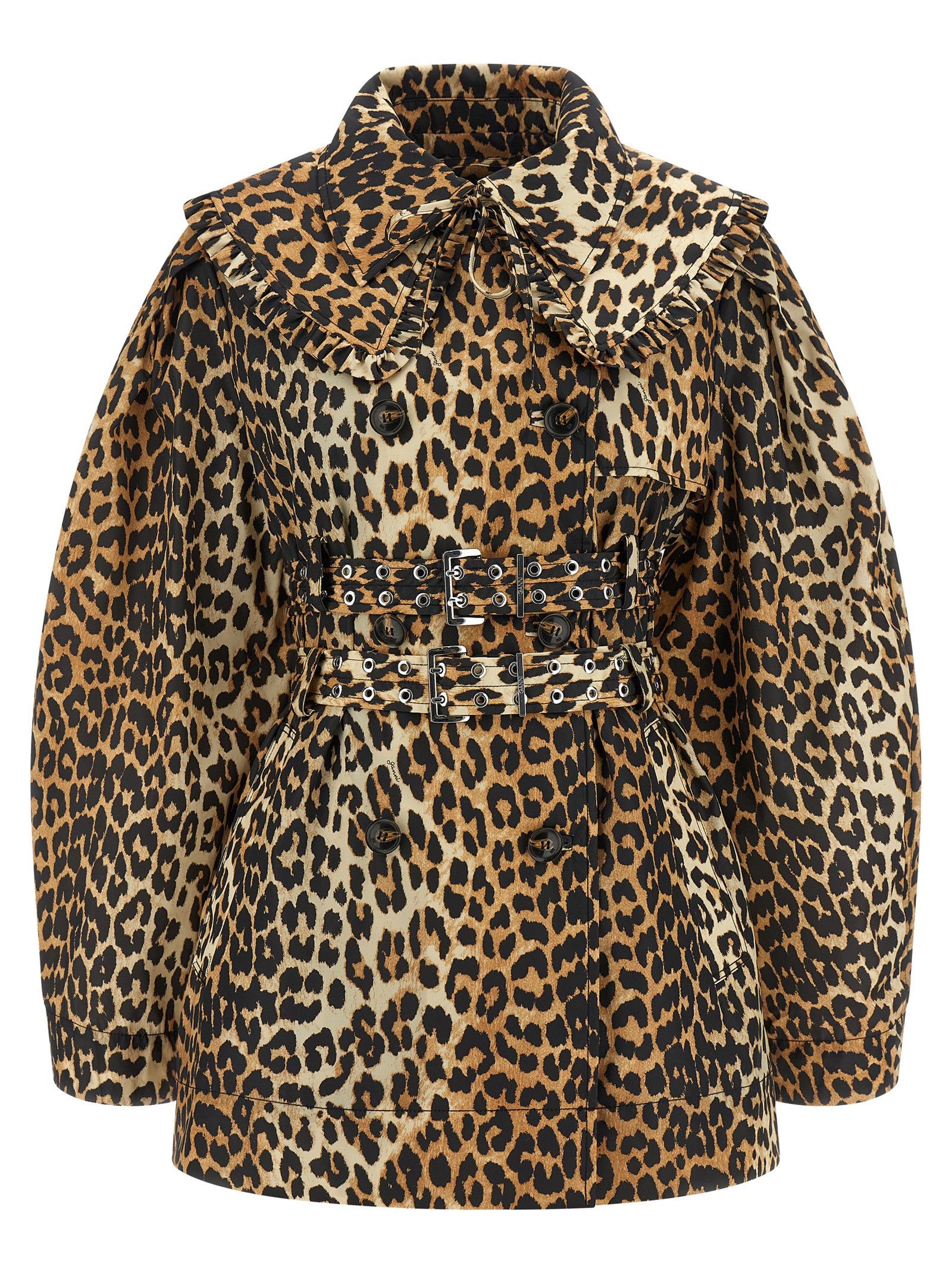 'Leopard Duchesse Nylon Short' Trench Coat