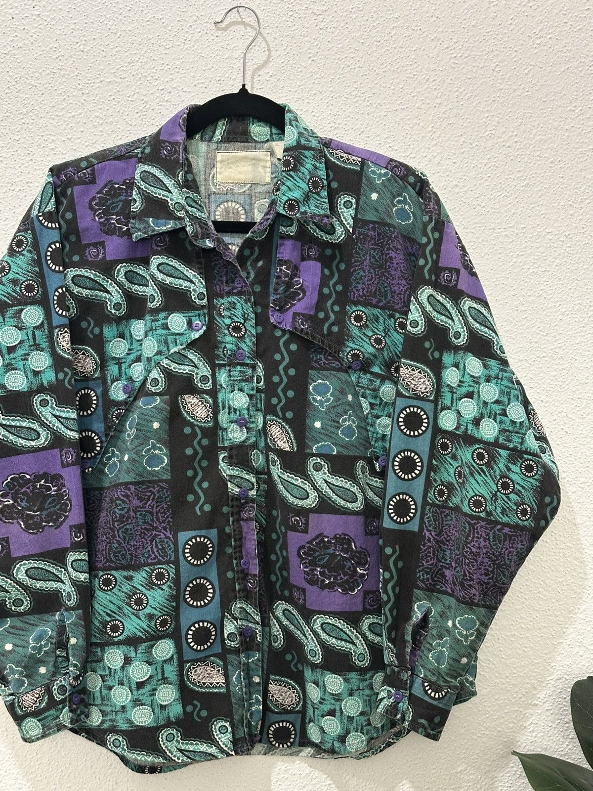 Other Vintage 80s Women’s Western Shirt Abstract Paisley Button Up Size XL / US 12-14 / IT 48-50 - 2 Thumbnail