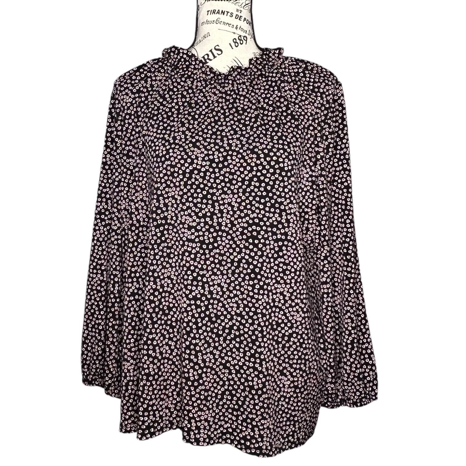 Adrianna Papell Moss Crepe Ruffle Neck 3/4 Sleeve Heart Patterned Top Size XL / US 12-14 / IT 48-50 - 1 Thumbnail