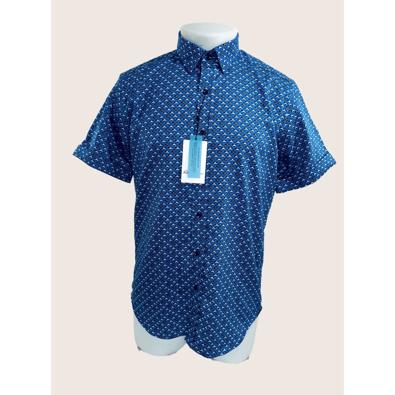 Robert Graham Robert Graham - New w Tags Geometric Mens S Shirt - Button-Up Short Sleeve Blue / Orange / White Men's Shirt S Size US S / EU 44-46 / 1 - 1 Thumbnail