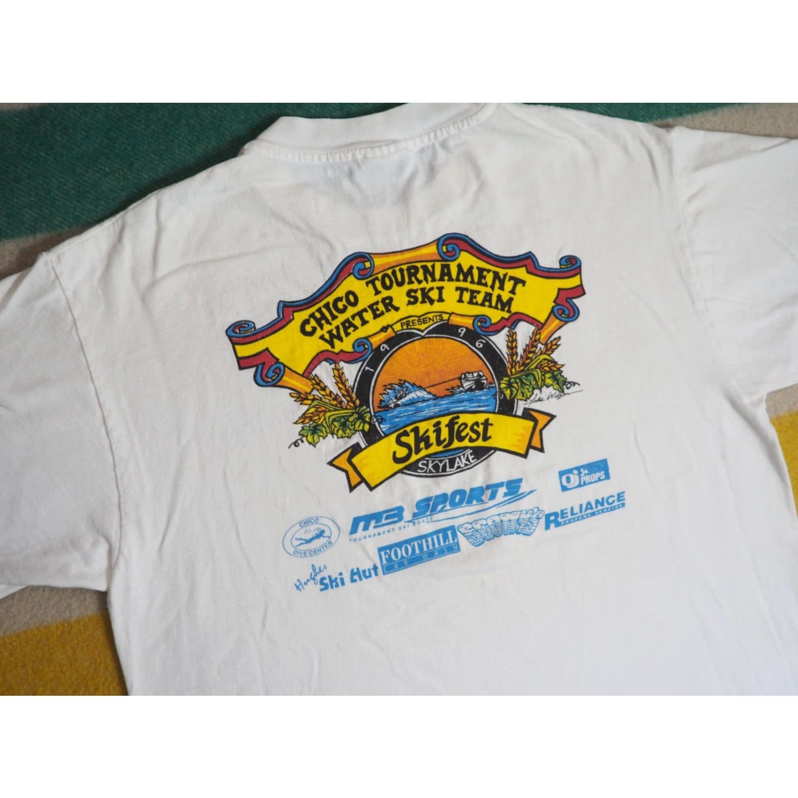 Hanes VTG 90s Hanes Chico CA Waterski Team Tournament 1996 USA White Tee T-Shirt L Mens Size US L / EU 52-54 / 3 - 5 Thumbnail