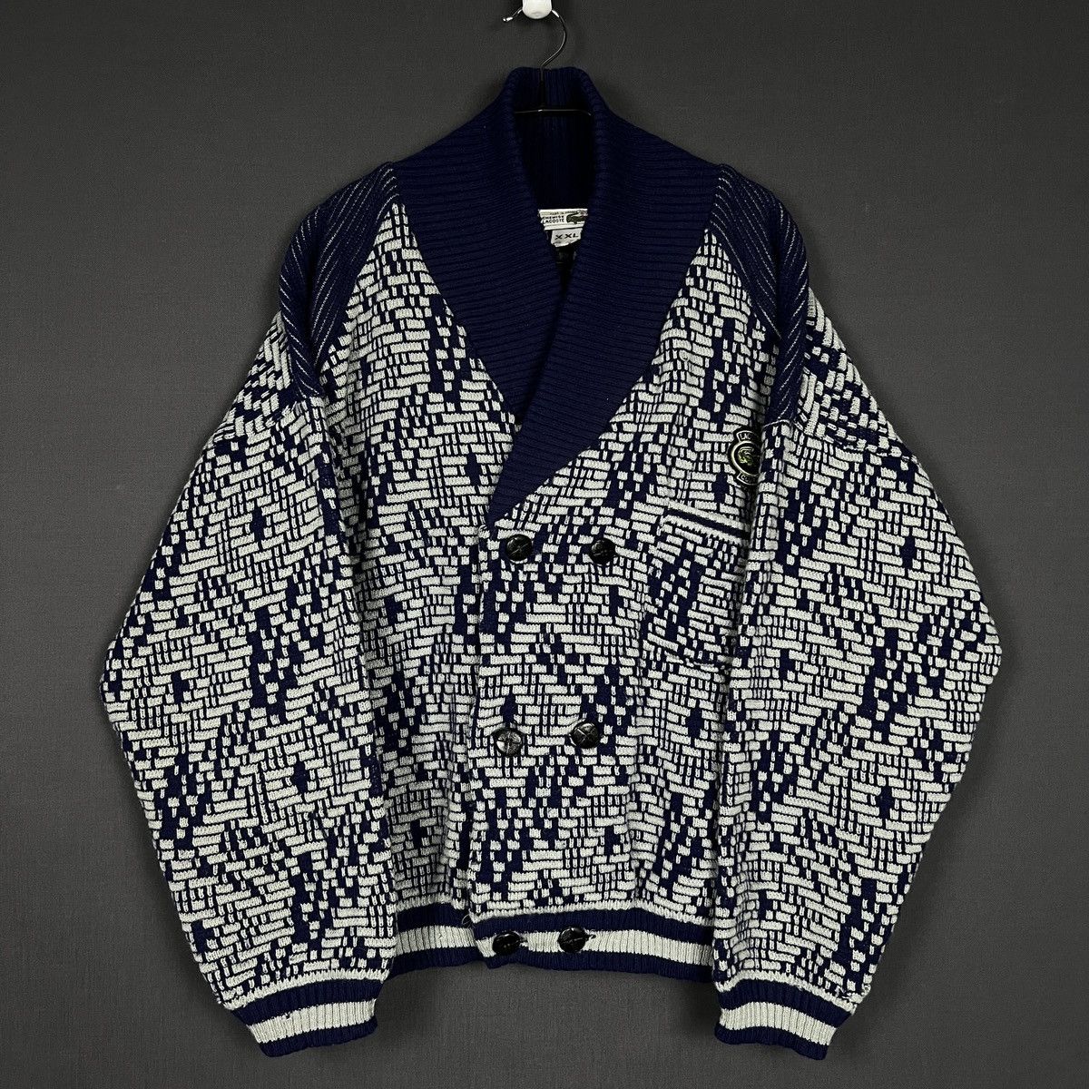 Lacoste RARE Vtg Lacoste Geometric Pattern Knit Cardigan Navy L Size US XXL / EU 58 / 5 - 5 Thumbnail