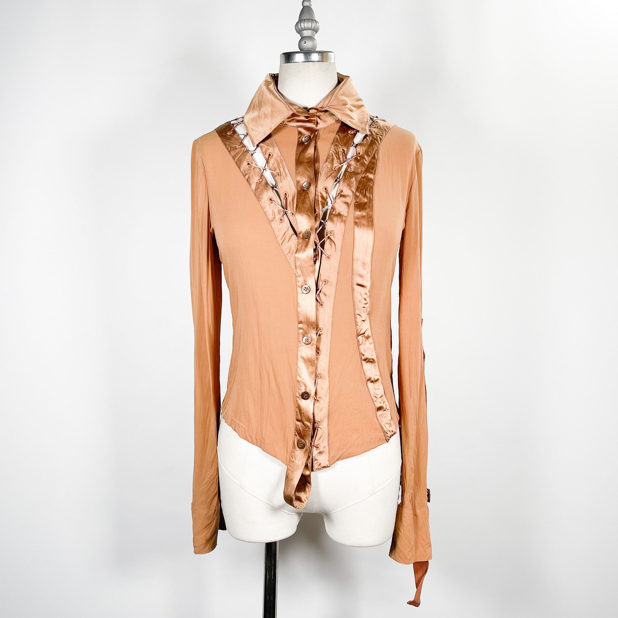 Other f/w 2003 Y Kei Rust Silk Lace Up Runway Blouse Size S / US 4 / IT 40 - 5 Thumbnail