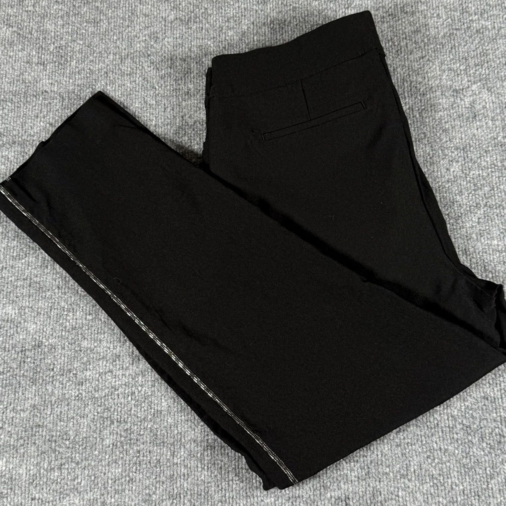 Vintage Chicos Pants Womens 14R Black Straight Leg Stretch Side Stripe Dressy Office Beaded Accent Size 36" / US 14 / IT 50 - 2 Thumbnail