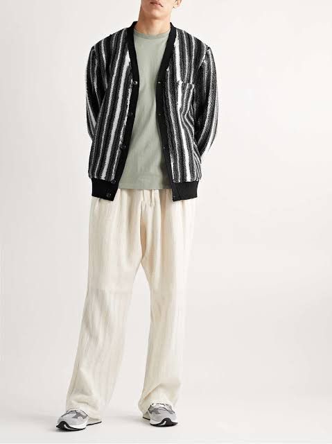 image of Beams Plus Stripe Fleece Cardigan in Black, Men's (Size Small)