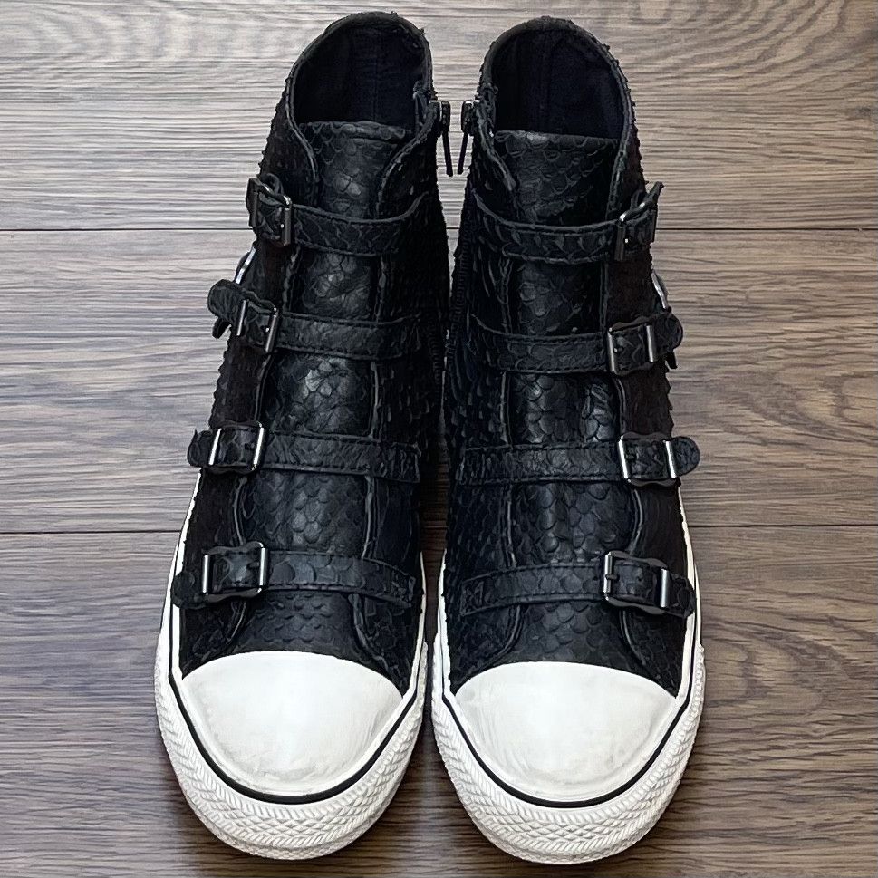 ASH ASH Virgin Buckle High Top Sneakers Black Embossed Leather Size US 11 / IT 41 - 1 Thumbnail