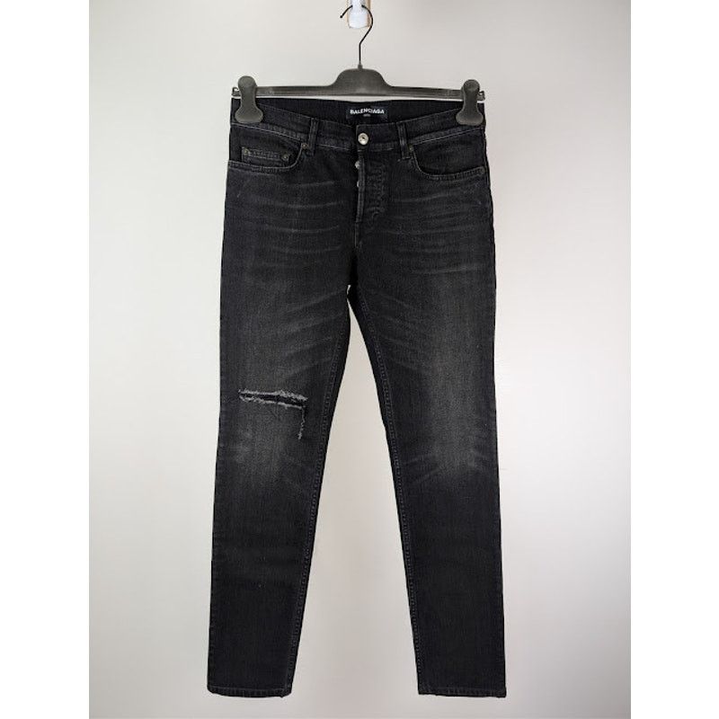 Balenciaga o1rshd1 Skinny Distressed Slim-Fit Denim Jeans in Black Size US 29 - 1 Thumbnail