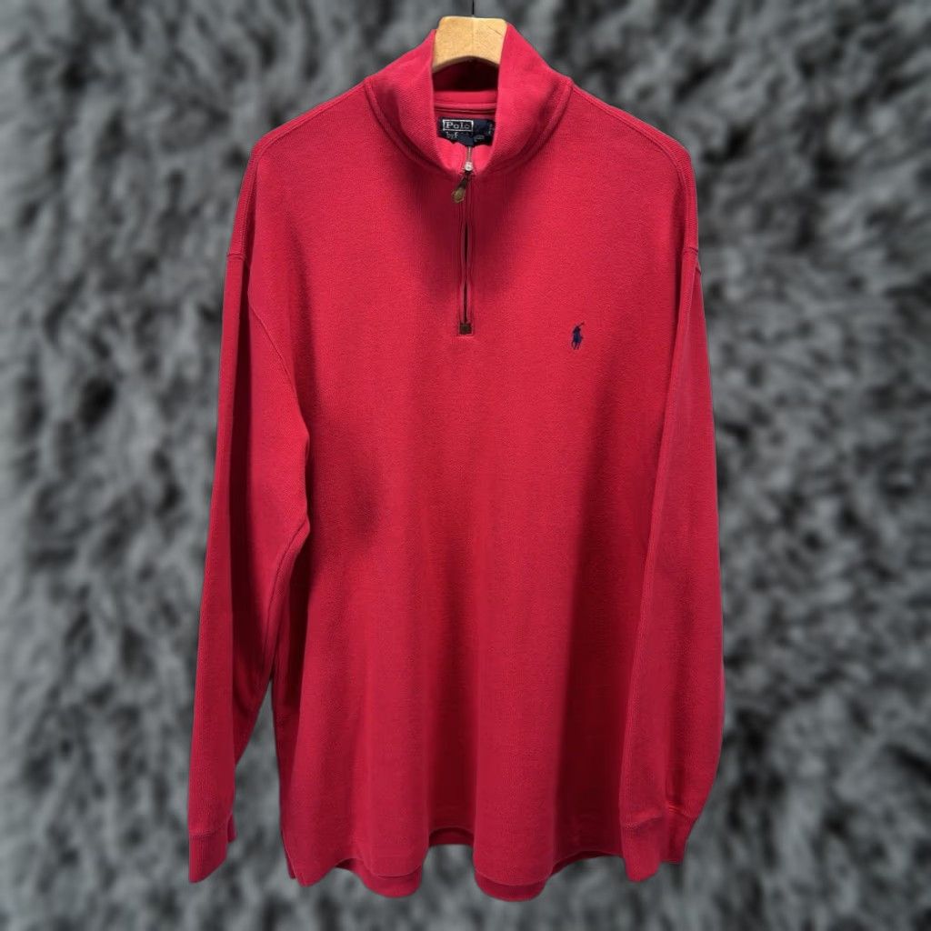 Ralph Lauren VINTAGE Polo Ralph Lauren Red Pullover Sweater XLT Big & Tall Mens Long Sleeve 1/4 Zip Size US XL / EU 56 / 4 - 1 Thumbnail