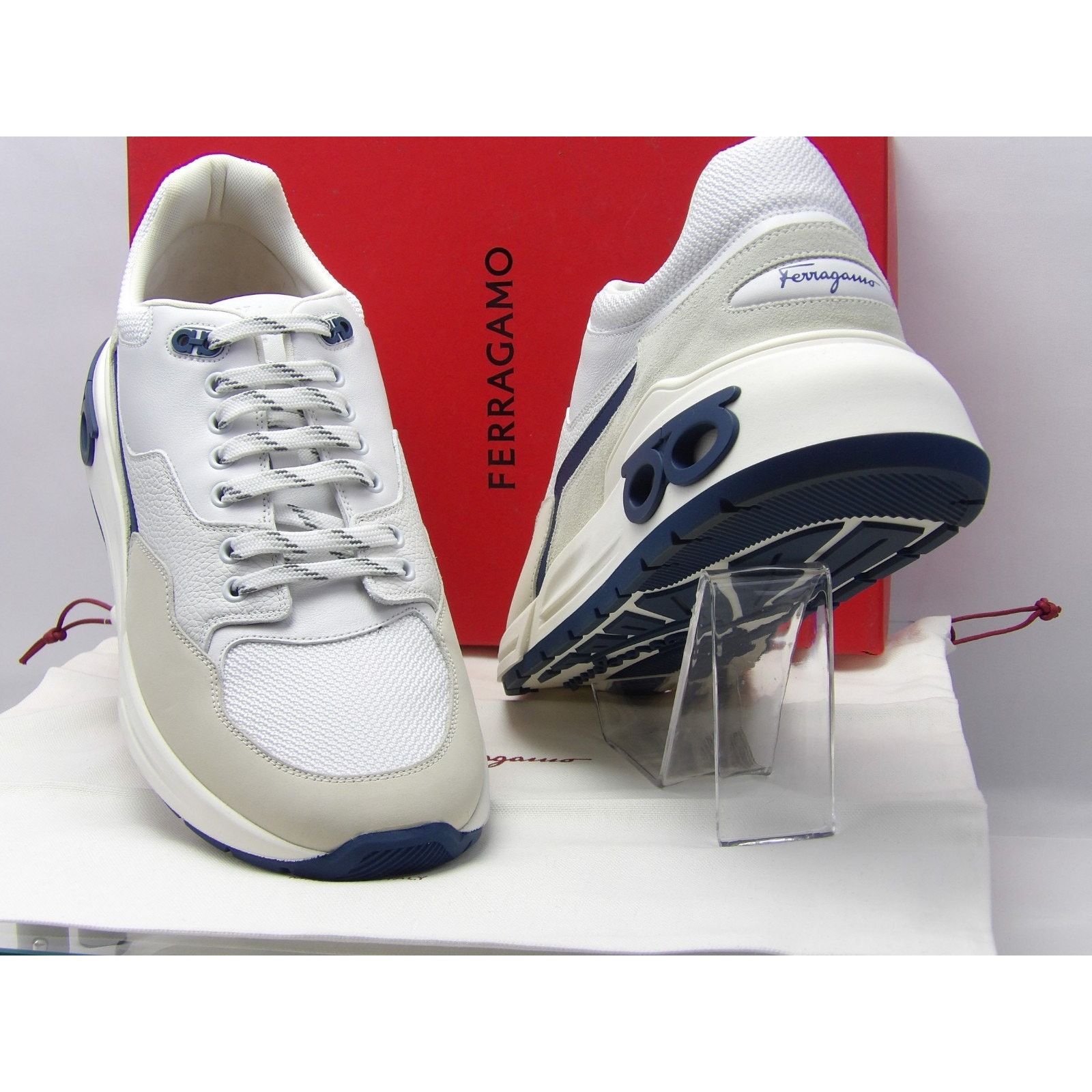 Salvatore Ferragamo FERRAGAMO COSMA LOW WHITE EATHER GANCINI LOGO SNEAKERS 11 Size US 12 / EU 45 - 3 Thumbnail