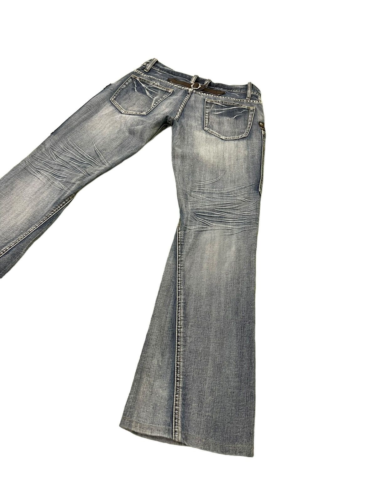 Japanese Brand Flare Jeans Michel Klein Distres Low Rise Boot Cut 8🟦6 Size US 31 - 14 Thumbnail
