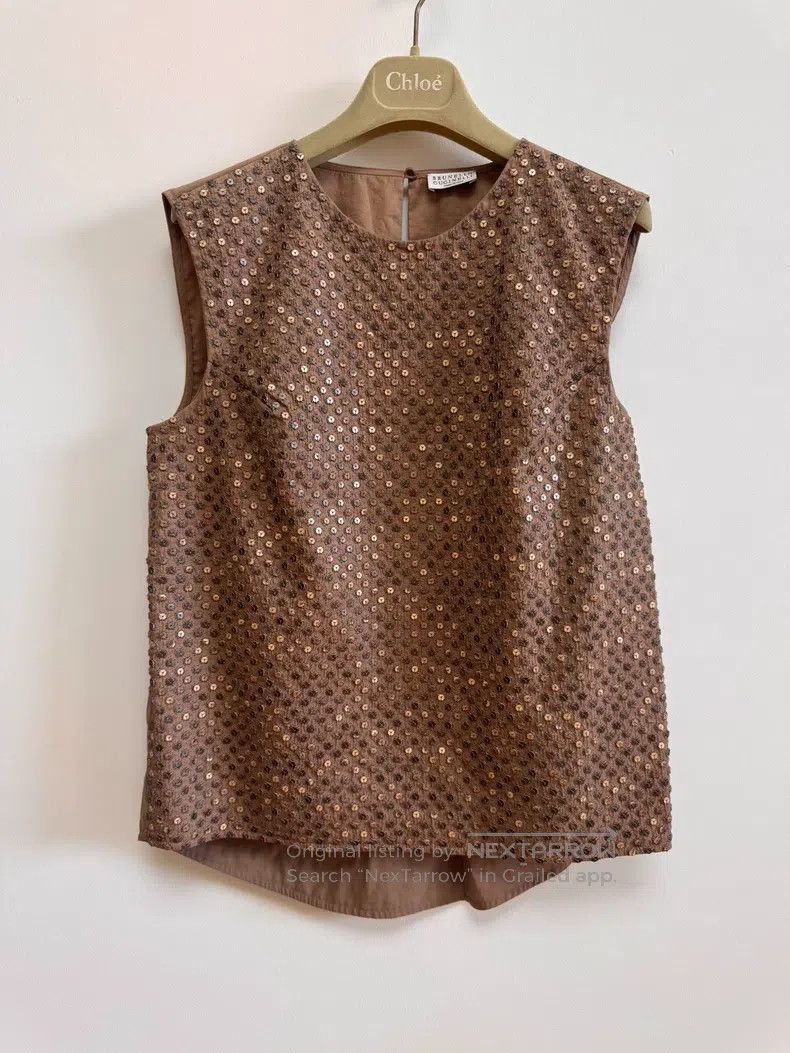 Brunello Cucinelli Brunello Cucinelli Brown Sequined Sleeveless Top Size S / US 4 / IT 40 - 5 Thumbnail