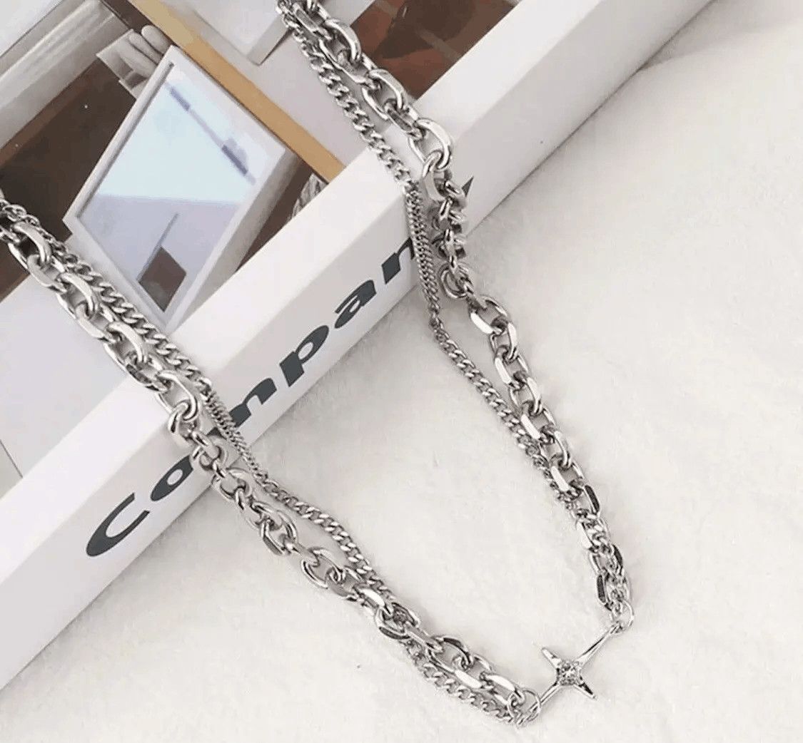 Jewelry Punk Double Layer Cross Chain Necklace Size ONE SIZE - 3 Thumbnail
