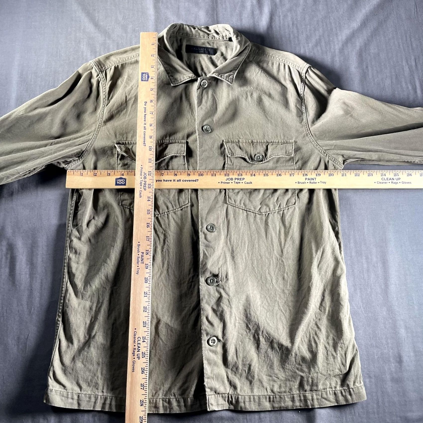 Allsaints AllSaints Spotter LS Shirt Mens Large Green Twill Button Up Utility Overshirt Size US L / EU 52-54 / 3 - 4 Thumbnail