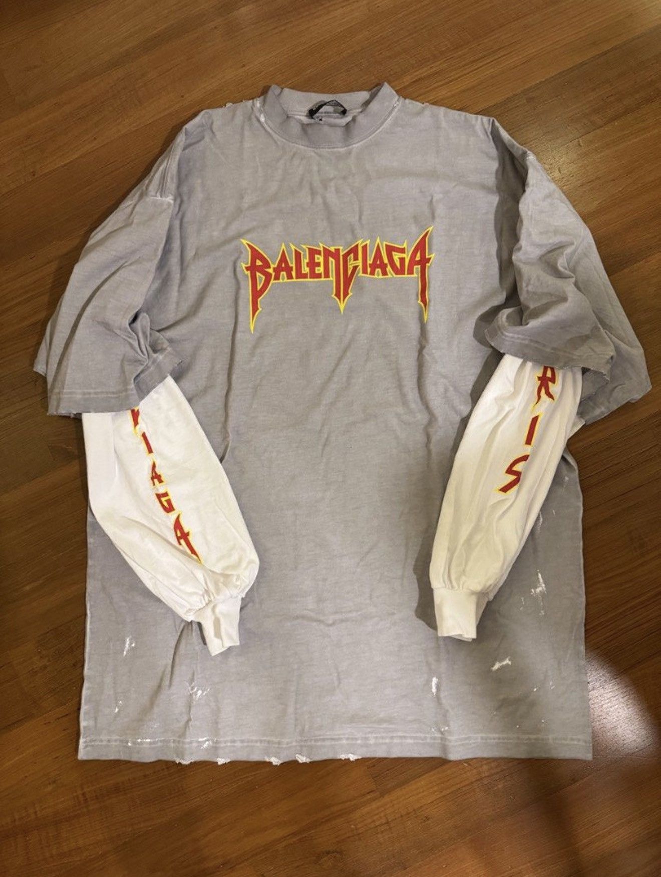 Balenciaga Balenciaga Metal Double Sleeve T Shirt Size US S / EU 44-46 / 1 - 1 Thumbnail