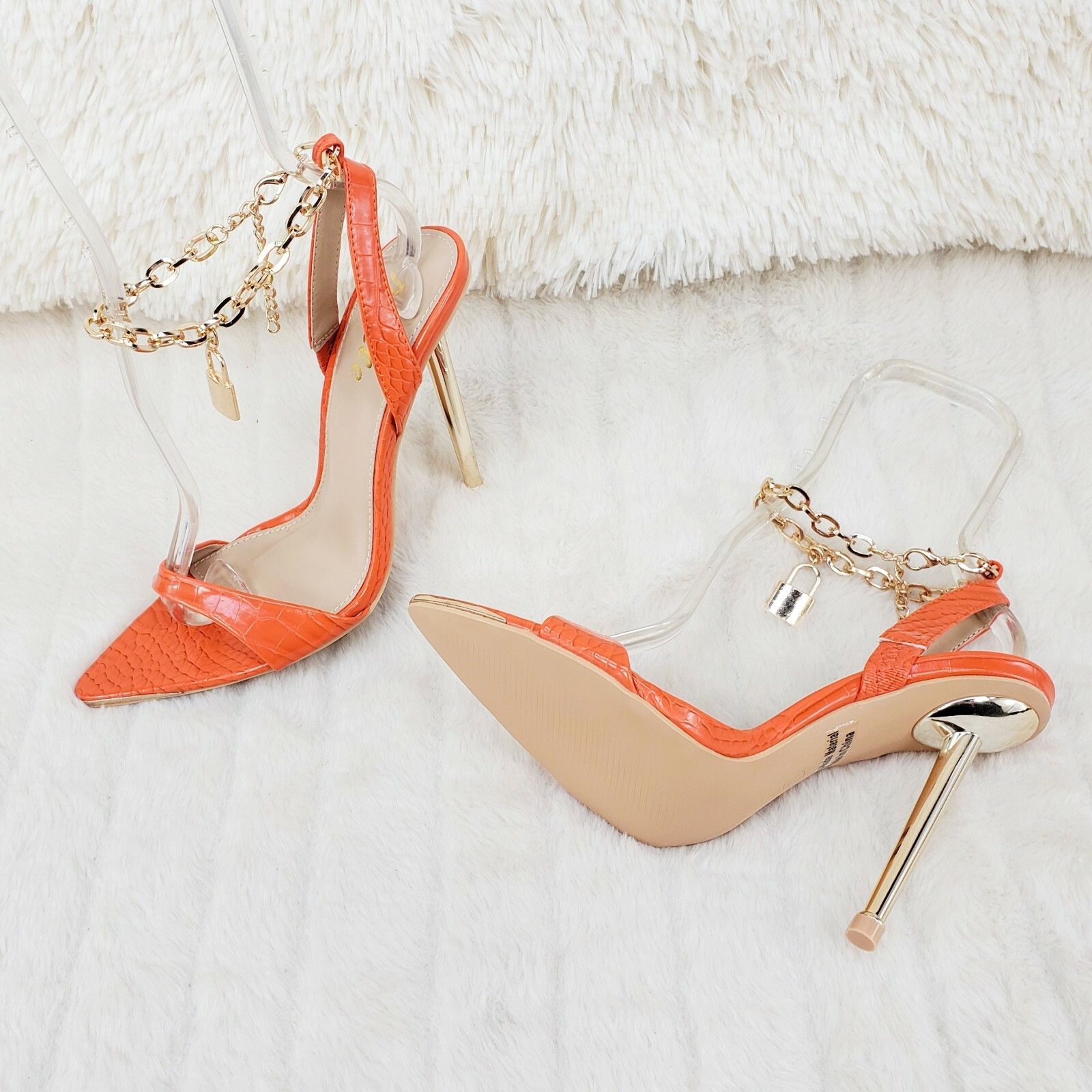 Other Nicely Pad Lock Chain Strap High Heels Metal Toe Tip Shoes O Size US 10 / IT 40 - 3 Thumbnail