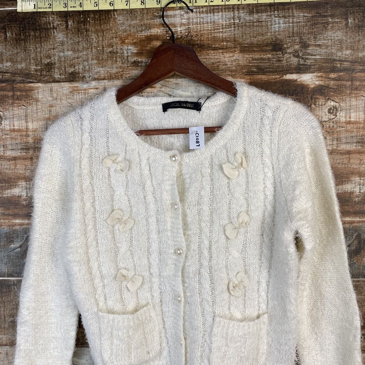 Japanese Brand DL Cecil Mcbee White Cardigan Knitwear #C1087 Size S / US 4 / IT 40 - 2 Thumbnail