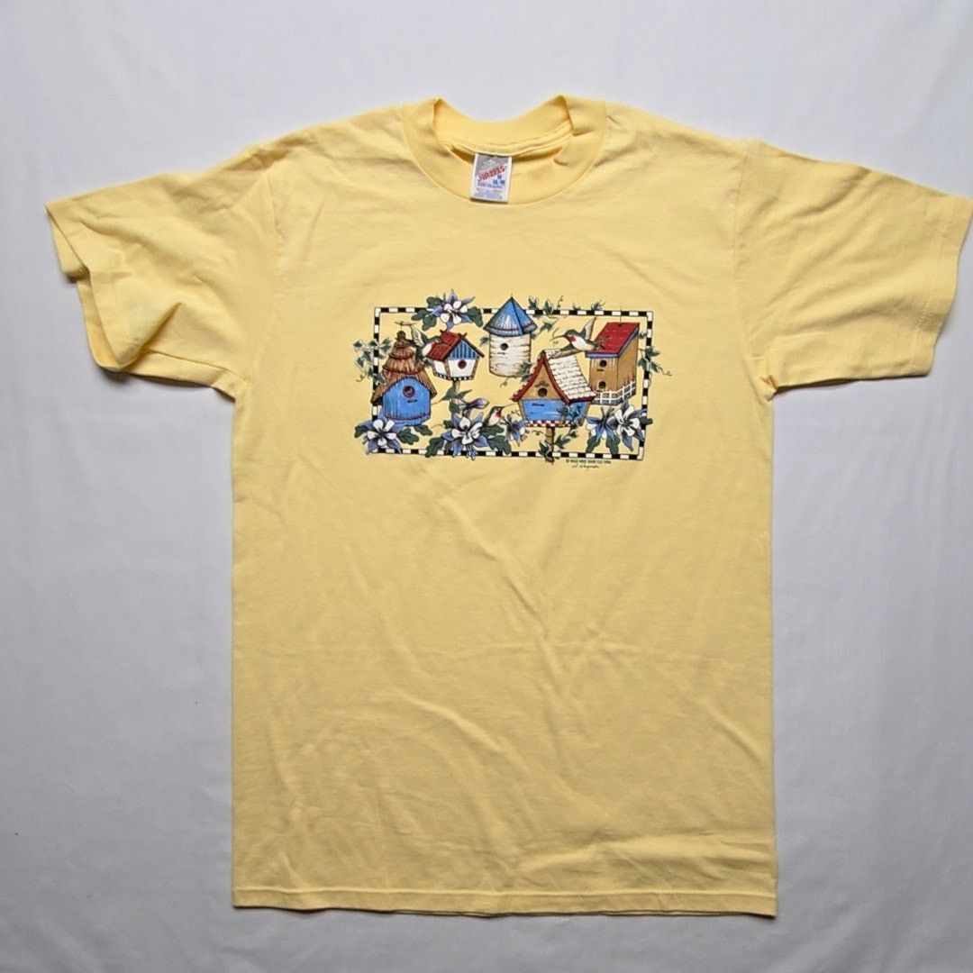 Jerzees Vintage Bird Nature Shirt Birdhouse Graphic Yellow M Tee 90s Size M / US 6-8 / IT 42-44 - 1 Thumbnail