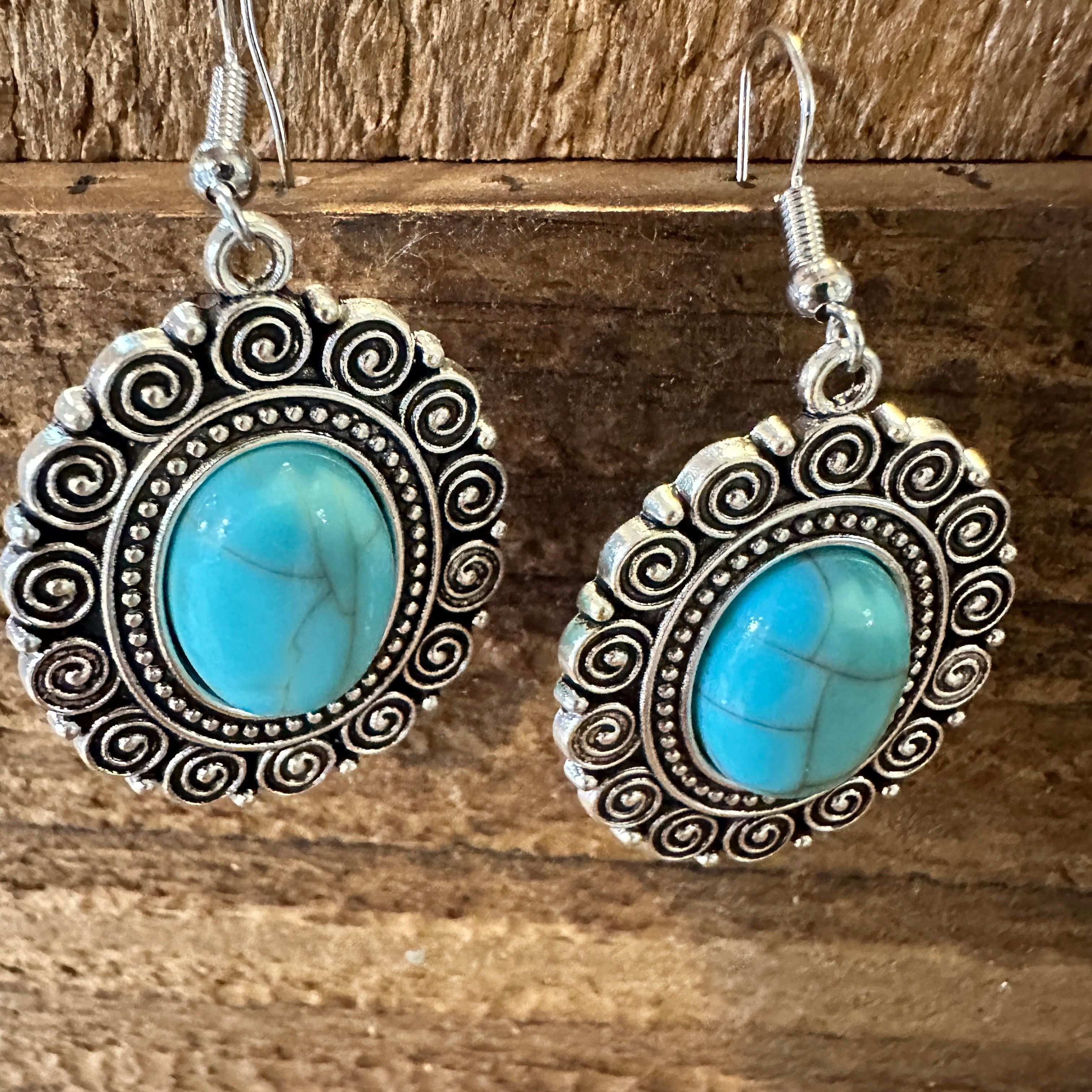 Other Boho Hippie Vintage Oval Lace Dangle Wire Earrings, Turquois Size ONE SIZE - 2 Thumbnail