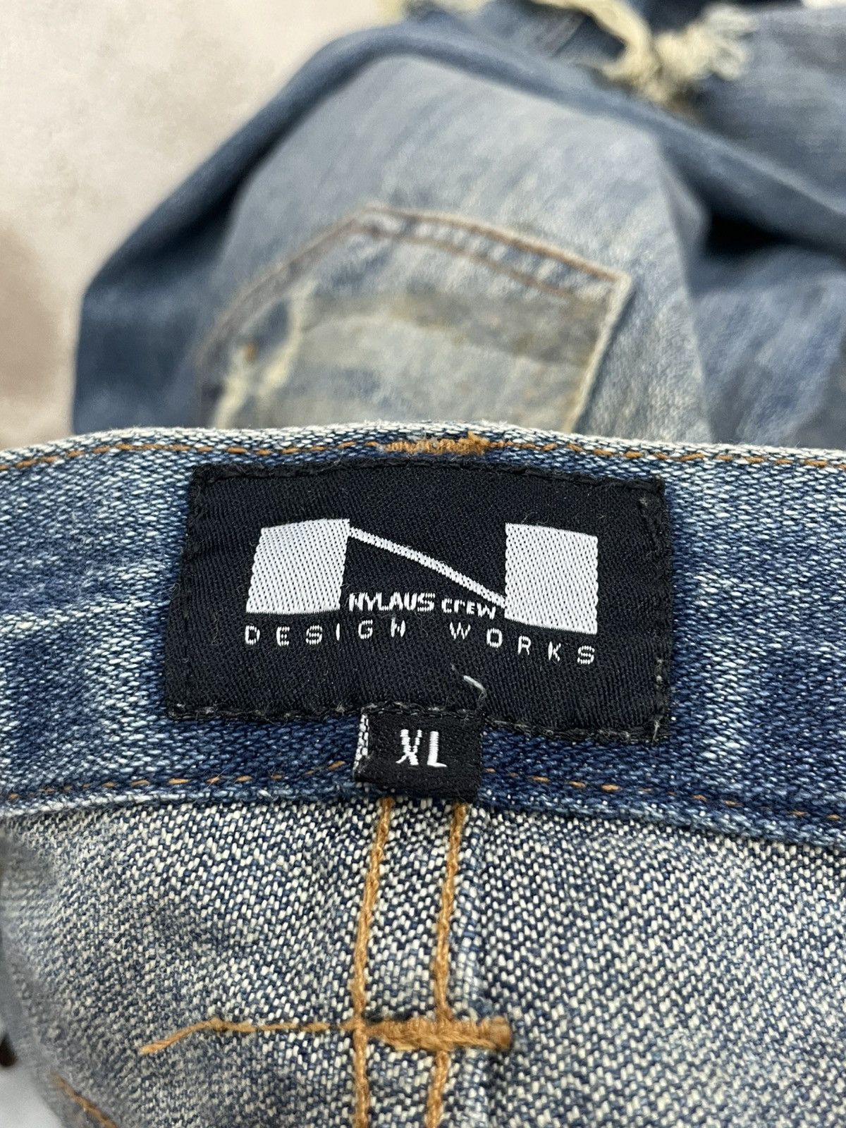 Japanese Brand Nylaus Distressed Rusty Denim Heavy Stitching Font Y2K Size US 32 / EU 48 - 20 Thumbnail