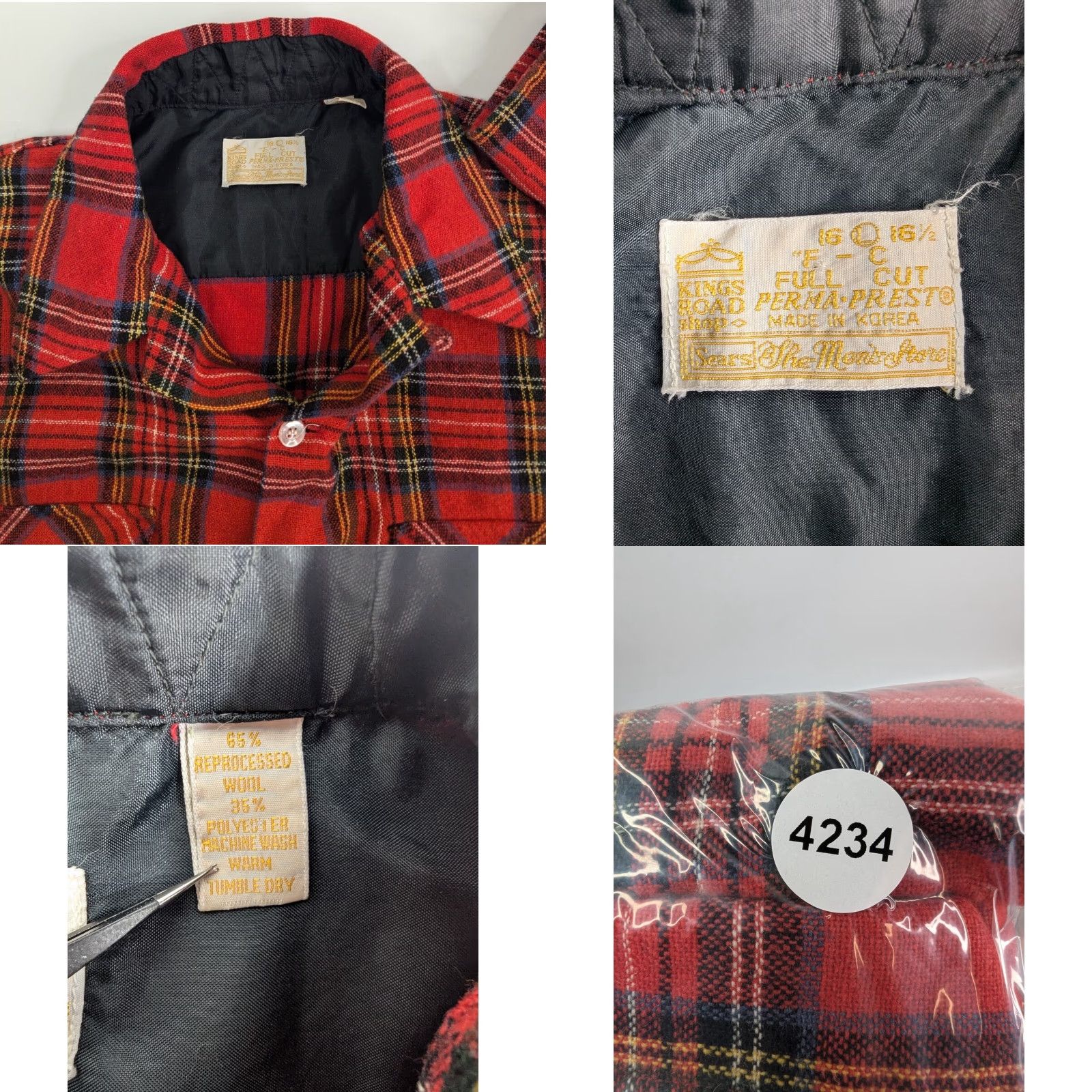 Sears VINTAGE Sears Shirt Mens L Red Plaid Button Wool Flannel 70s 80s Casual Size US L / EU 52-54 / 3 - 8 Thumbnail