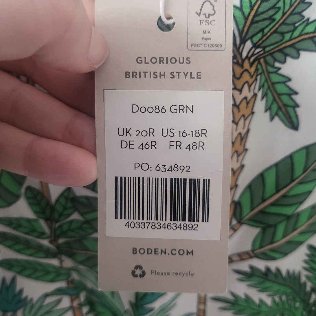 Boden Boden Smocked Waist Mini Dress White/Green Palm Trees -16-18 Size XXL / US 16-18 / IT 52-54 - 3 Thumbnail