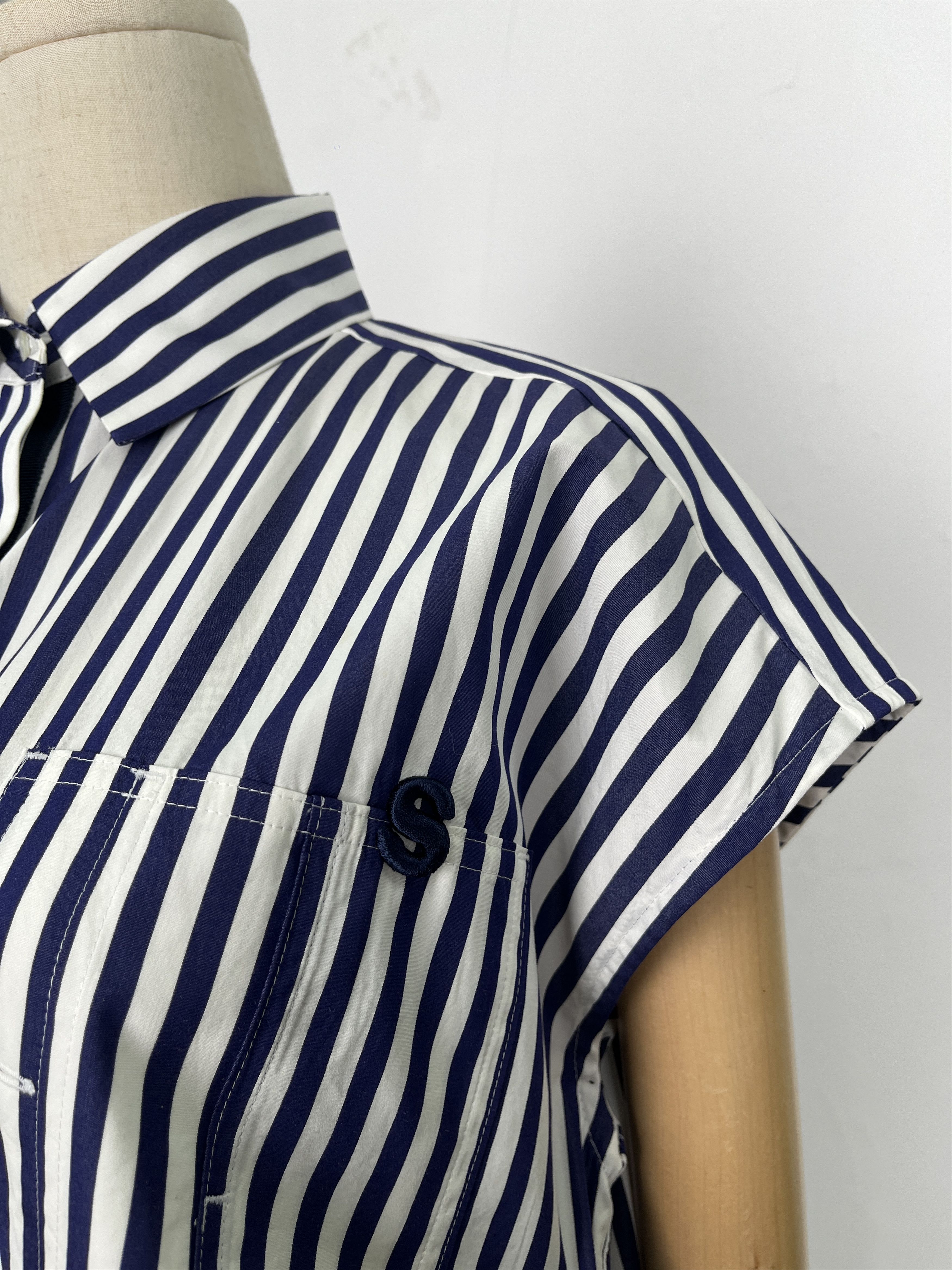Sacai Sacai Blue Stripe Sleeveless Top With Drawstrings End Size S / US 4 / IT 40 - 5 Thumbnail