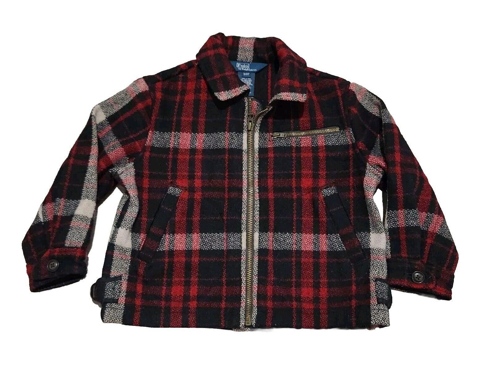 Polo Ralph Lauren Polo Ralph Lauren Boys Coat 3T Red Plaid Wool Blend Zip Up Size US XXS / EU 40 - 1 Thumbnail