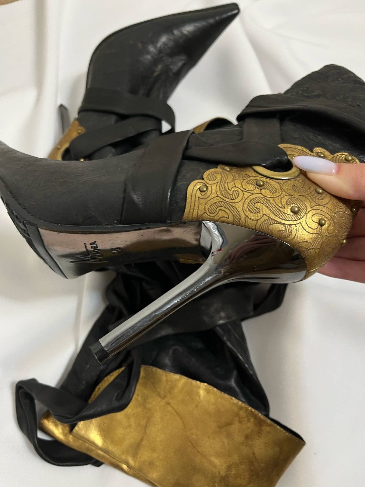Vintage MEDEA ARCHIVE Futuristic Cyber Gold Metal Heel Boots EU 36 Size US 6 / IT 36 - 10 Thumbnail