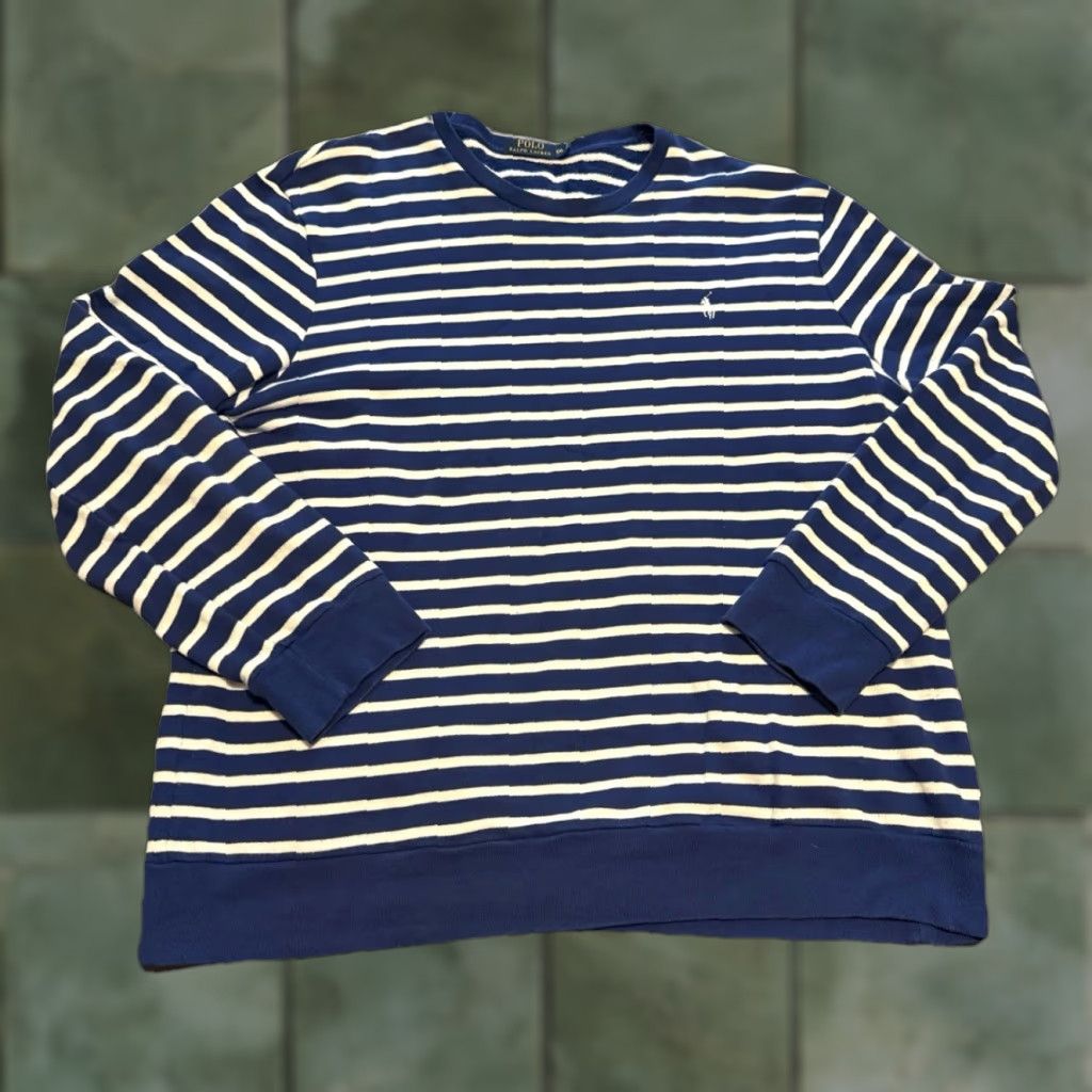 Polo Ralph Lauren Polo Ralph Lauren Sweater Men 2XL Blue White Striped Crewneck Cotton Knit Pullover Designer Classic Mens Size US XXL / EU 58 / 5 - 1 Thumbnail