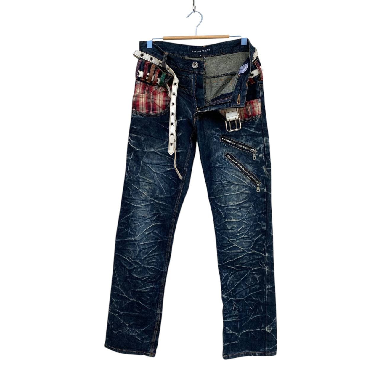 Japanese Brand Archival Nylaus Japan Double-Waist Belted Denim Y2K Harajuku Size US 29 - 13 Thumbnail