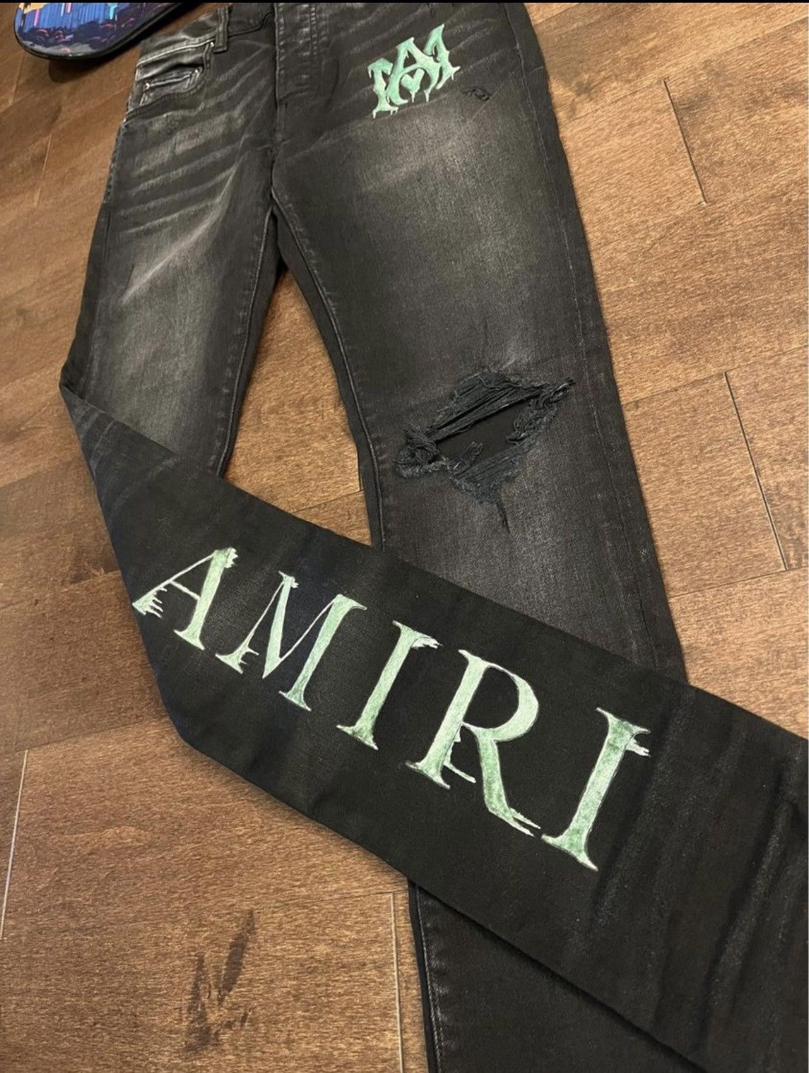 image of Amiri x Jean Watercolor Logo Jeans in Black, Men's (Size 32)