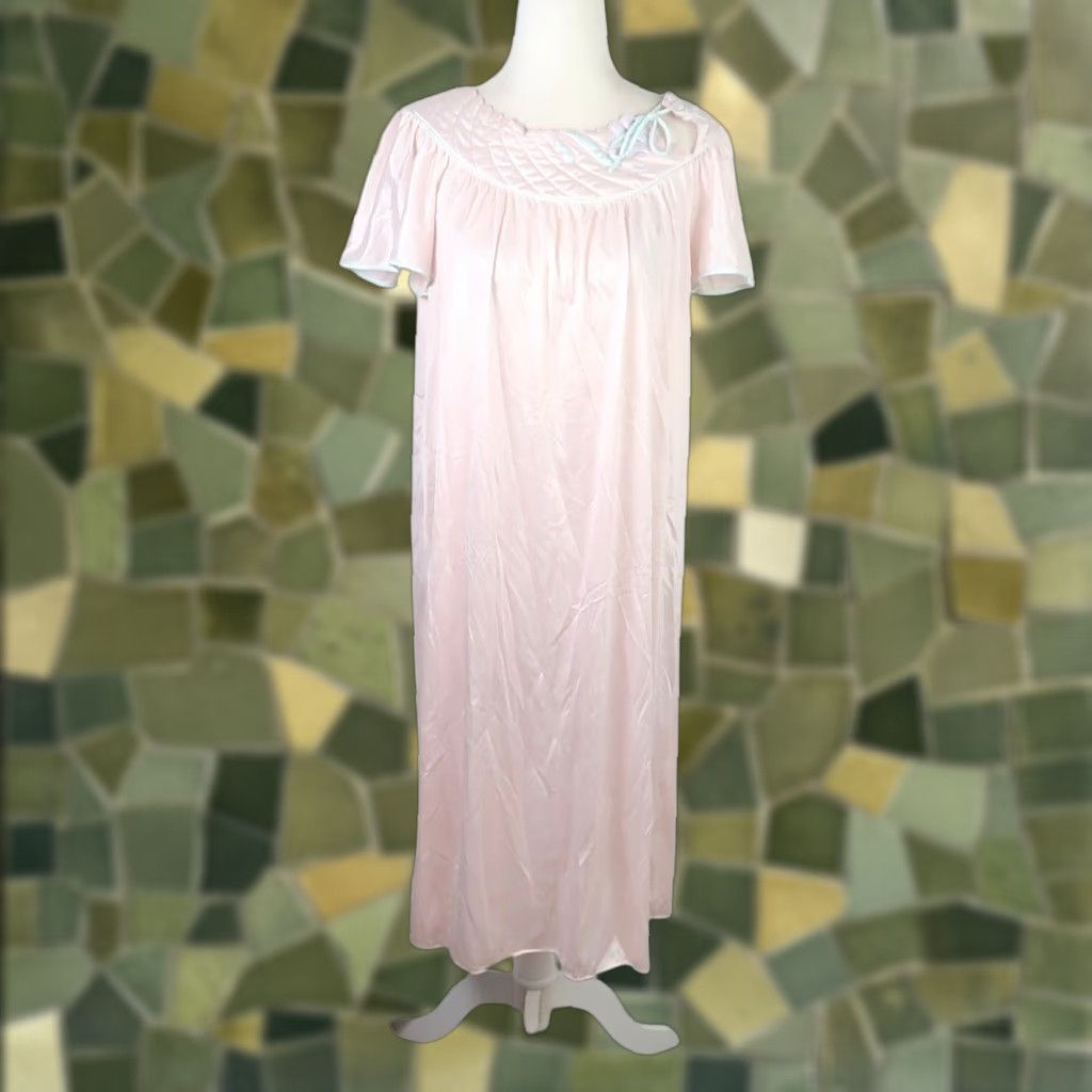 Pinko VINTAGE 80s Val Mode Dress Midi Nightgown Pink Quilted Trim Short Sleeve M Womens Nightgown Dress Size M / US 6-8 / IT 42-44 - 1 Thumbnail