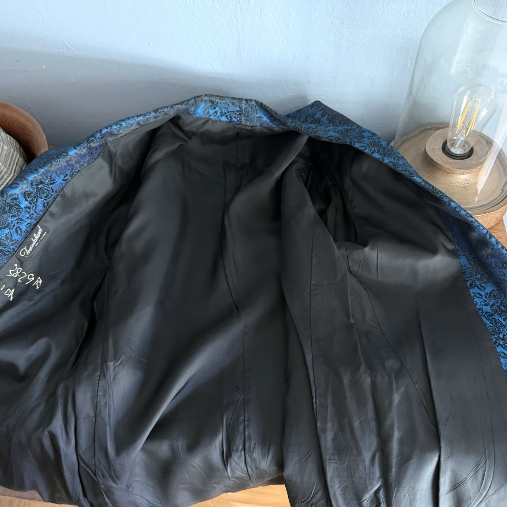 Vintage VINTAGE 60’s Blue Black Floral Jacquard Tuxedo Blazer Jacket 40” Chest Size 40R - 3 Thumbnail