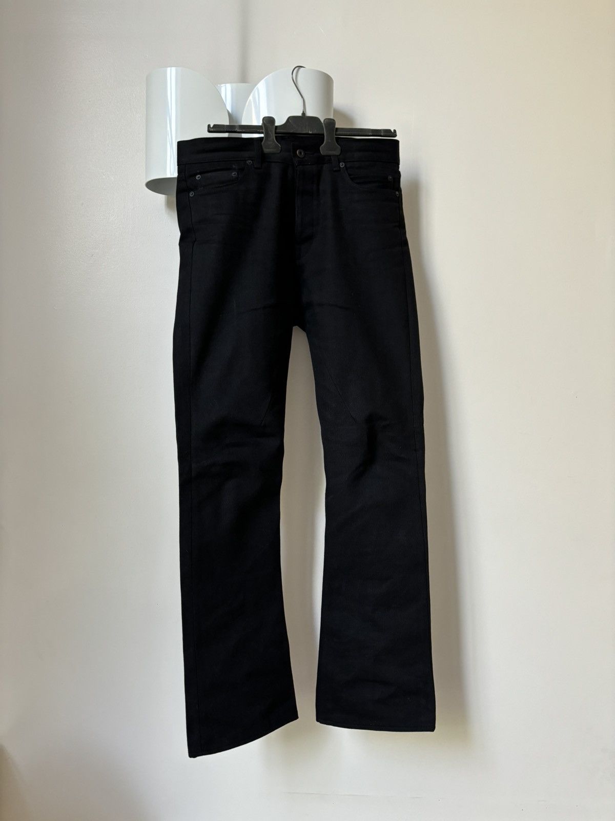 image of Rick Owens x Rick Owens Drkshdw Jim Cut Selvedge Made In Japan Denim Bootcut Flare Jeans in Black (