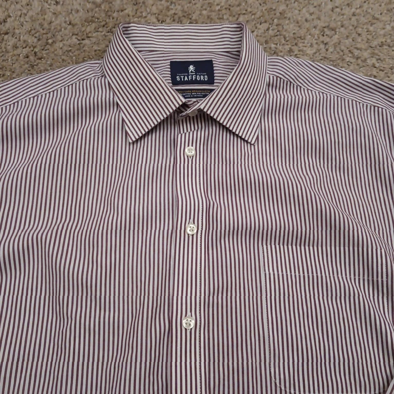 Stafford Stafford Shirt Mens 17.5 Red Striped Long Sleeve Button Up Easy Care Size US XXL / EU 58 / 5 - 3 Thumbnail