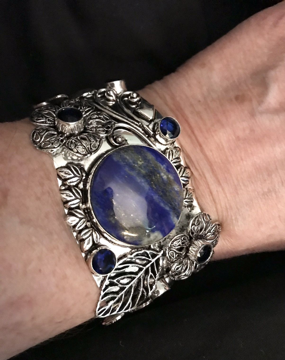 image of Stampd Burmese Blue Sapphire 925 Sterling Silver Cuff Bracelet in Green, Women's