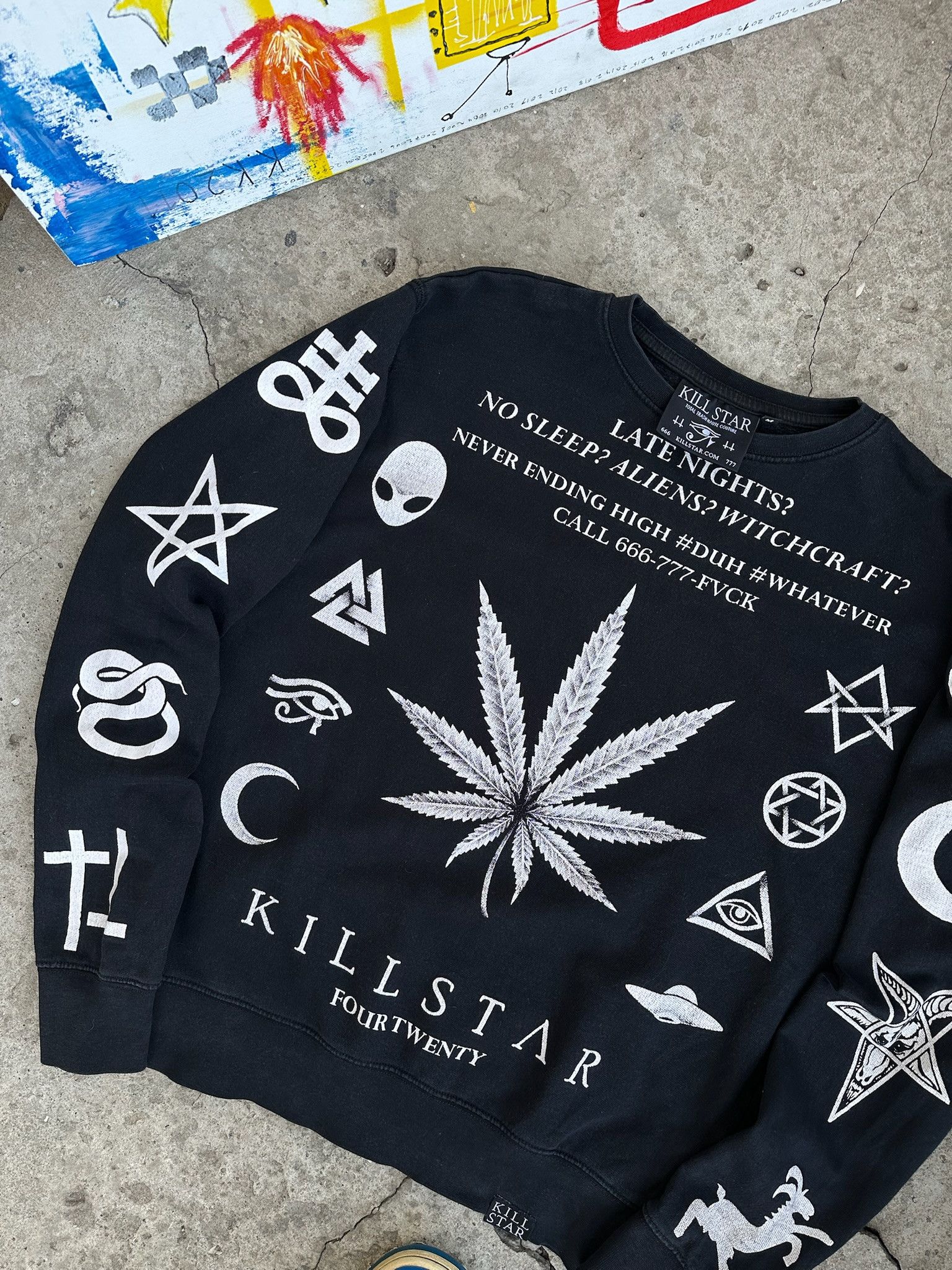 Killstar Killstar 666 alien weed overprinted sweatshirt marijuana Size US M / EU 48-50 / 2 - 6 Thumbnail