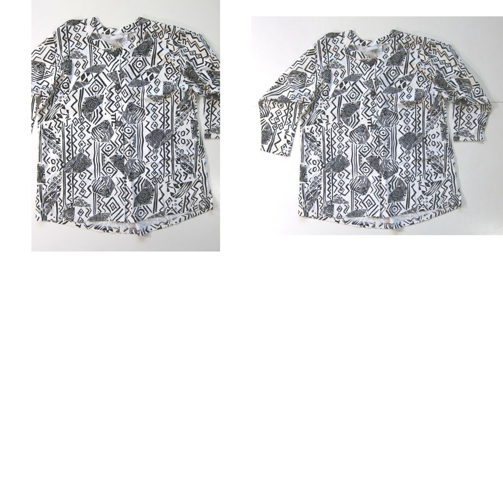 Vintage Mishi Blazer Jacket Women OS Pocket Button Down 100% Cotton White Black Abstract Vintage Geometric Casual Business Formal 80s 90s Size ONE SIZE - 8 Thumbnail