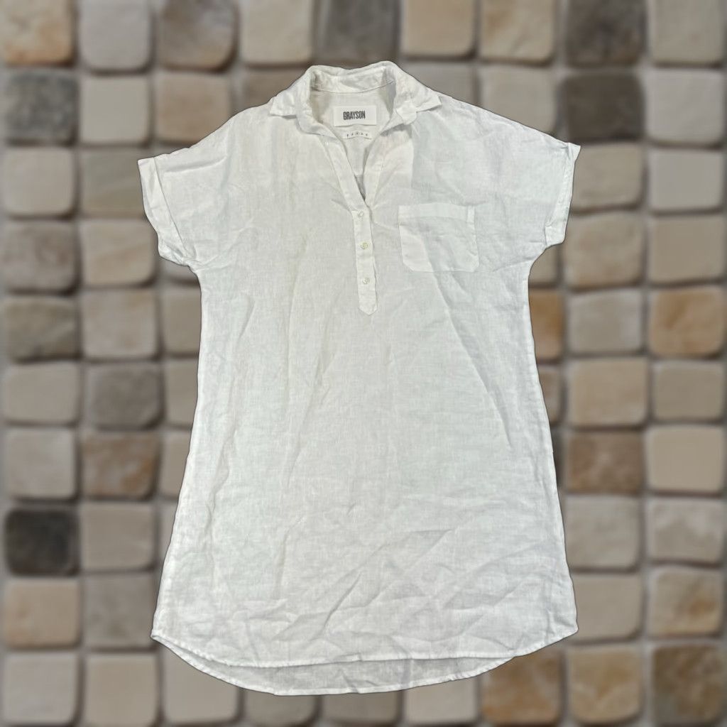 VINTAGE Grayson Shirt Dress Womens Large White Linen Casual Summer Knee  Length Cotton Women's
