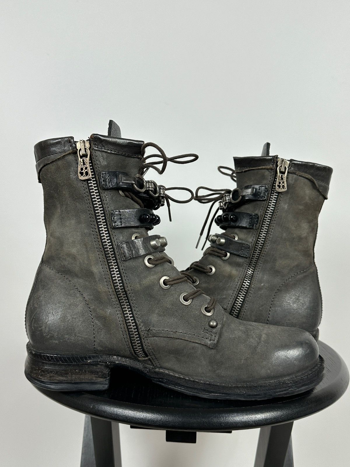A.S.98 A.S.98. Airstep Grey Leather Biker Ankle Boots Size US 8 / IT 38 - 7 Thumbnail