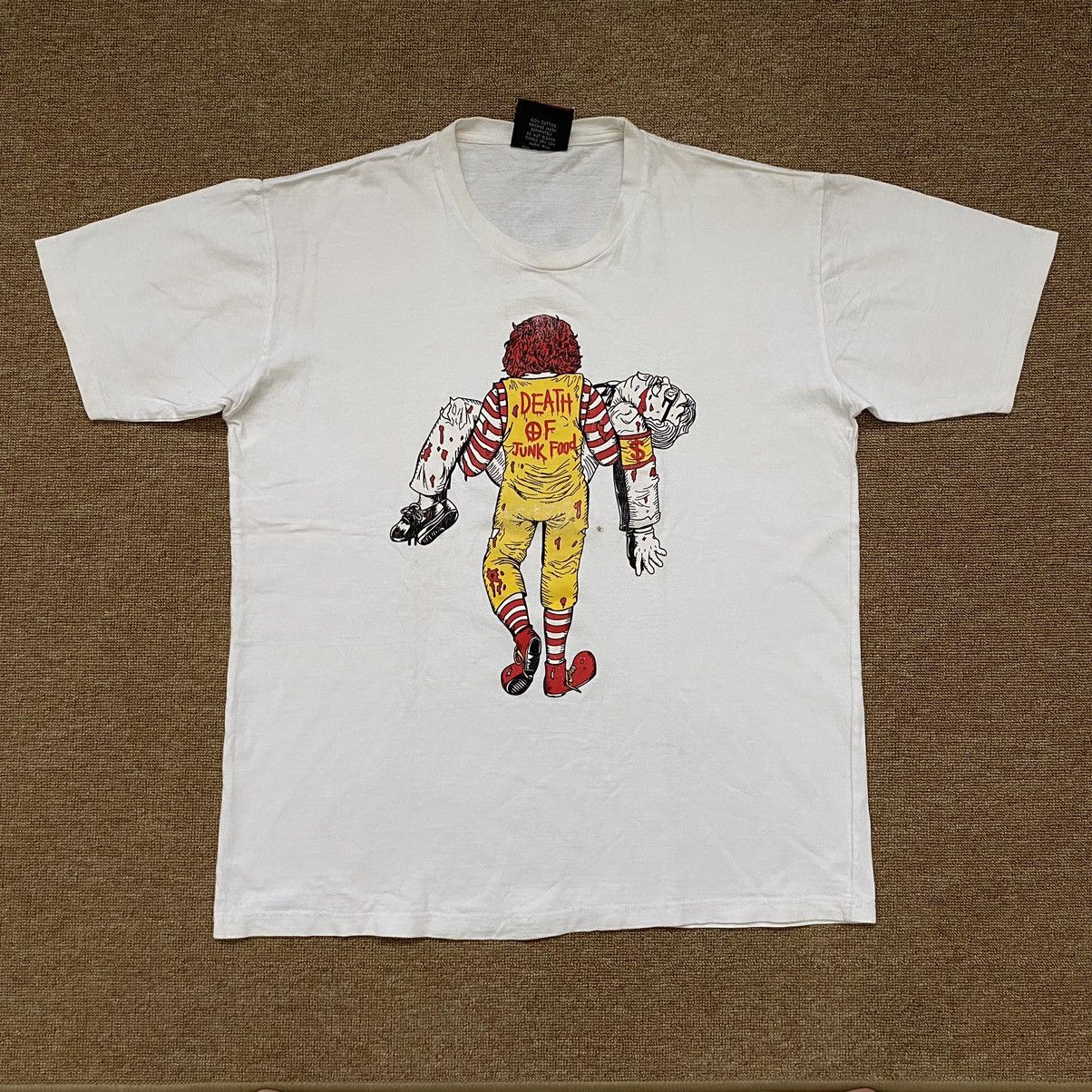 image of Vintage Kfc Parody Death Of Junk Food Tshirt in White, Men's (Size XL)