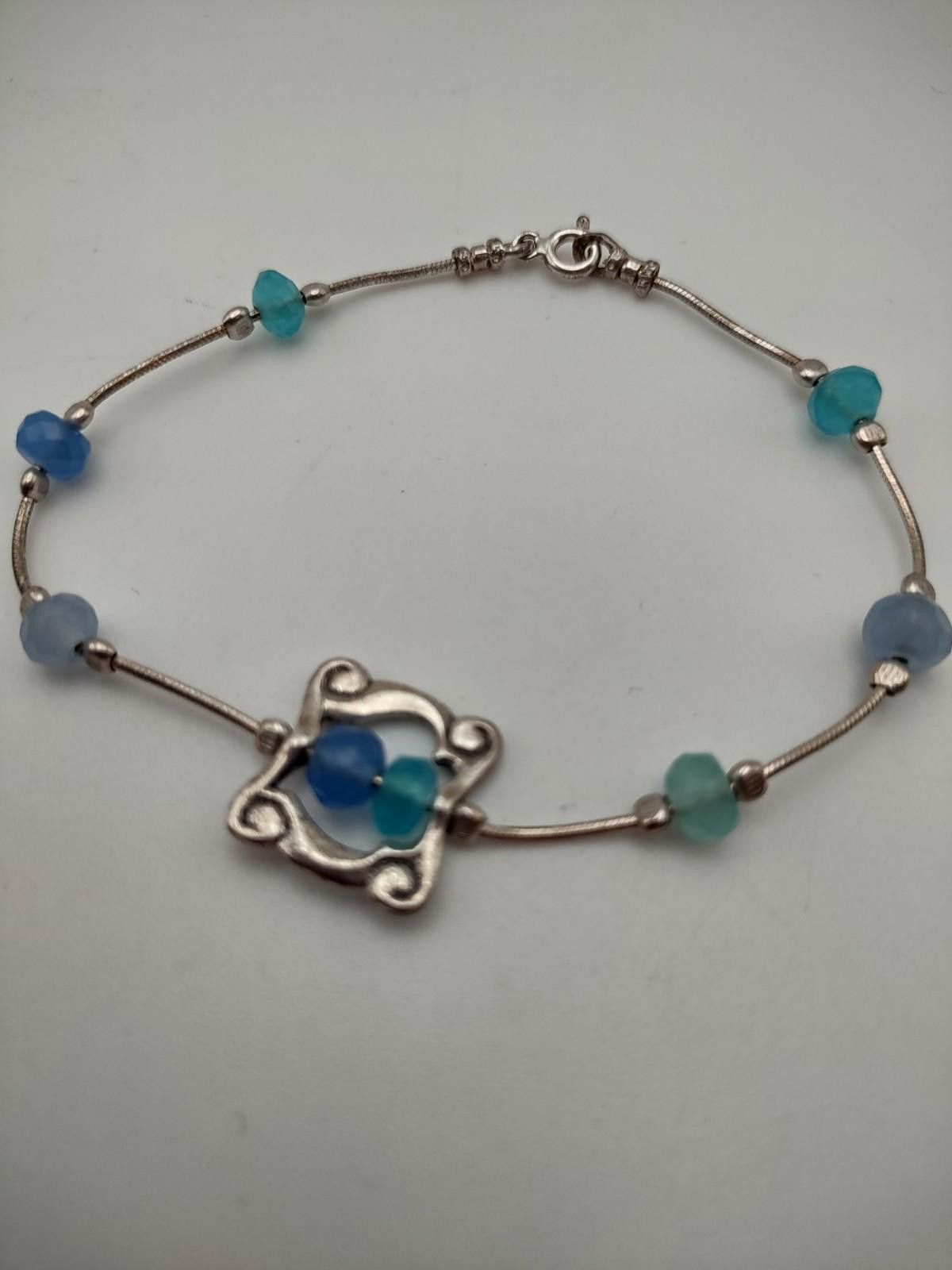 The Unbranded Brand 925 Sterling Silver Blue Bead Bracelet Art Nouveau Style Size ONE SIZE - 1 Thumbnail