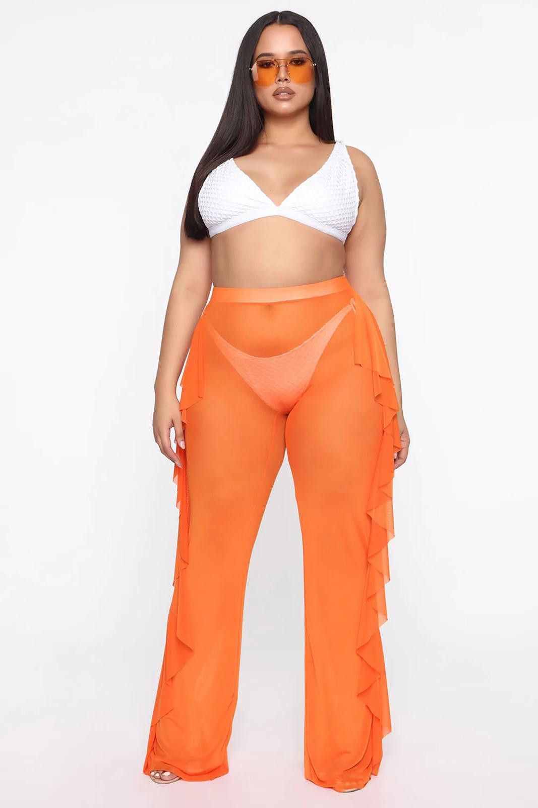 Fashion Nova Sunshine See Through Cover Up Pant - Orange Size ONE SIZE - 1 Thumbnail