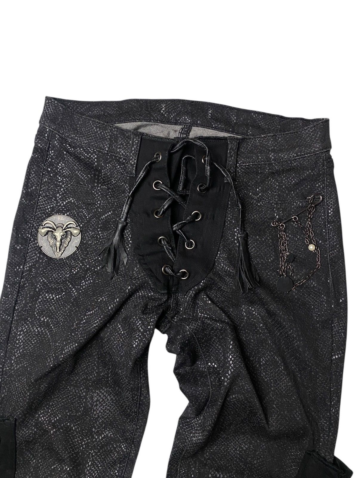 If Six Was Nine 2000's Snakeskin Laced Up Chain Custom Flared Pants Size US 28 / EU 44 - 3 Thumbnail