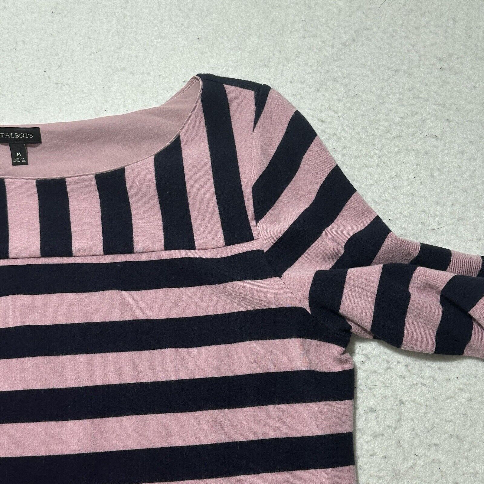 Other Talbots Medium Boat Neck Pink Blue Stripe Sweater Zipper Size M / US 6-8 / IT 42-44 - 4 Thumbnail