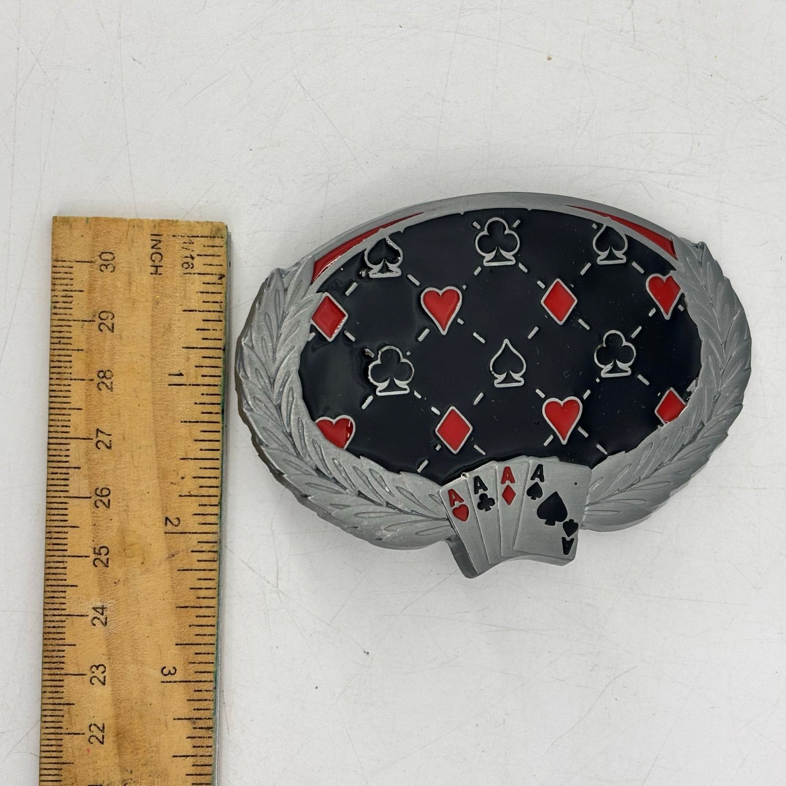 Vintage Great American Belt Buckle Poker Four Aces Black Red Enamel Size ONE SIZE - 7 Thumbnail