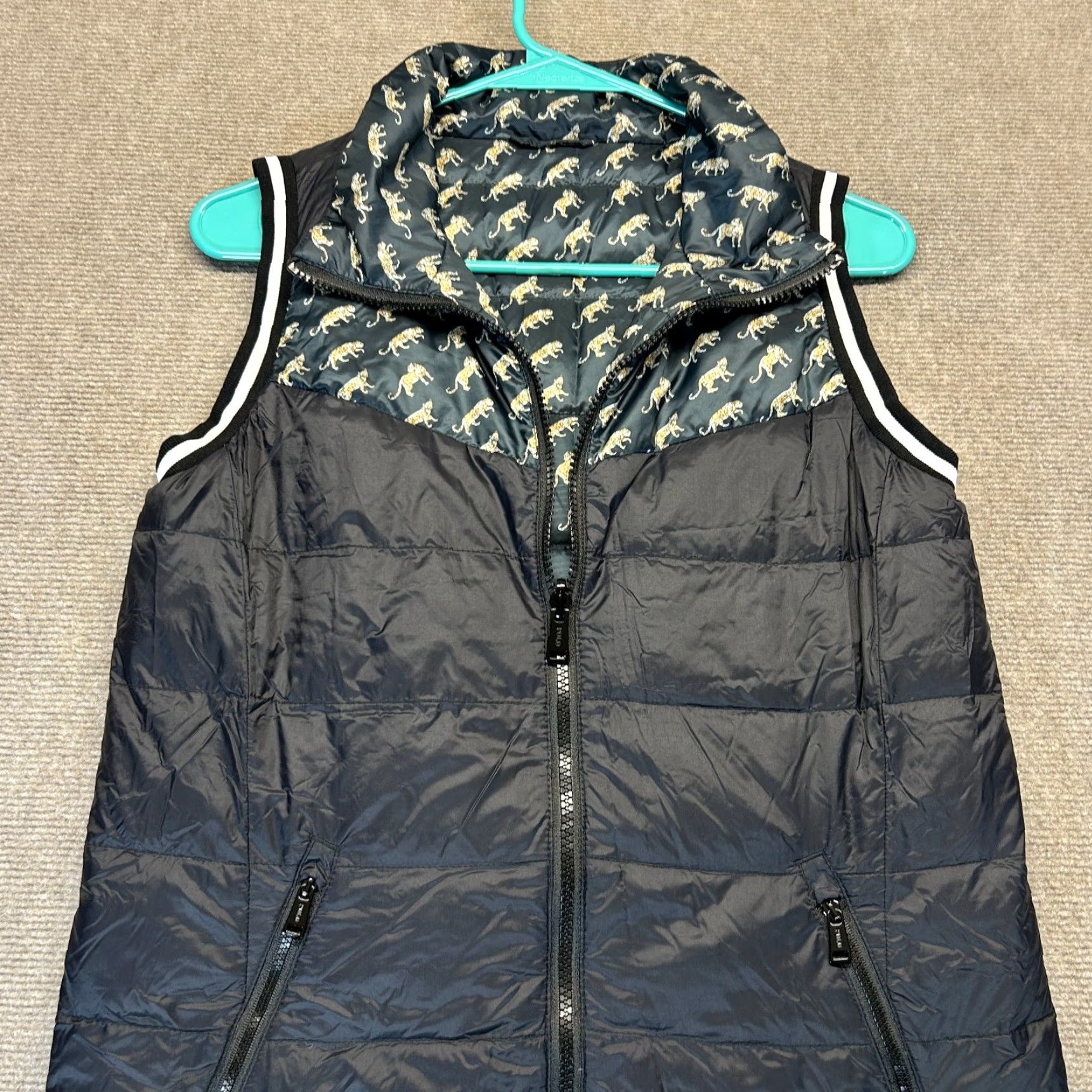Ralph Lauren Polo Golf Reversible Down Vest Womens XS Black AOP 