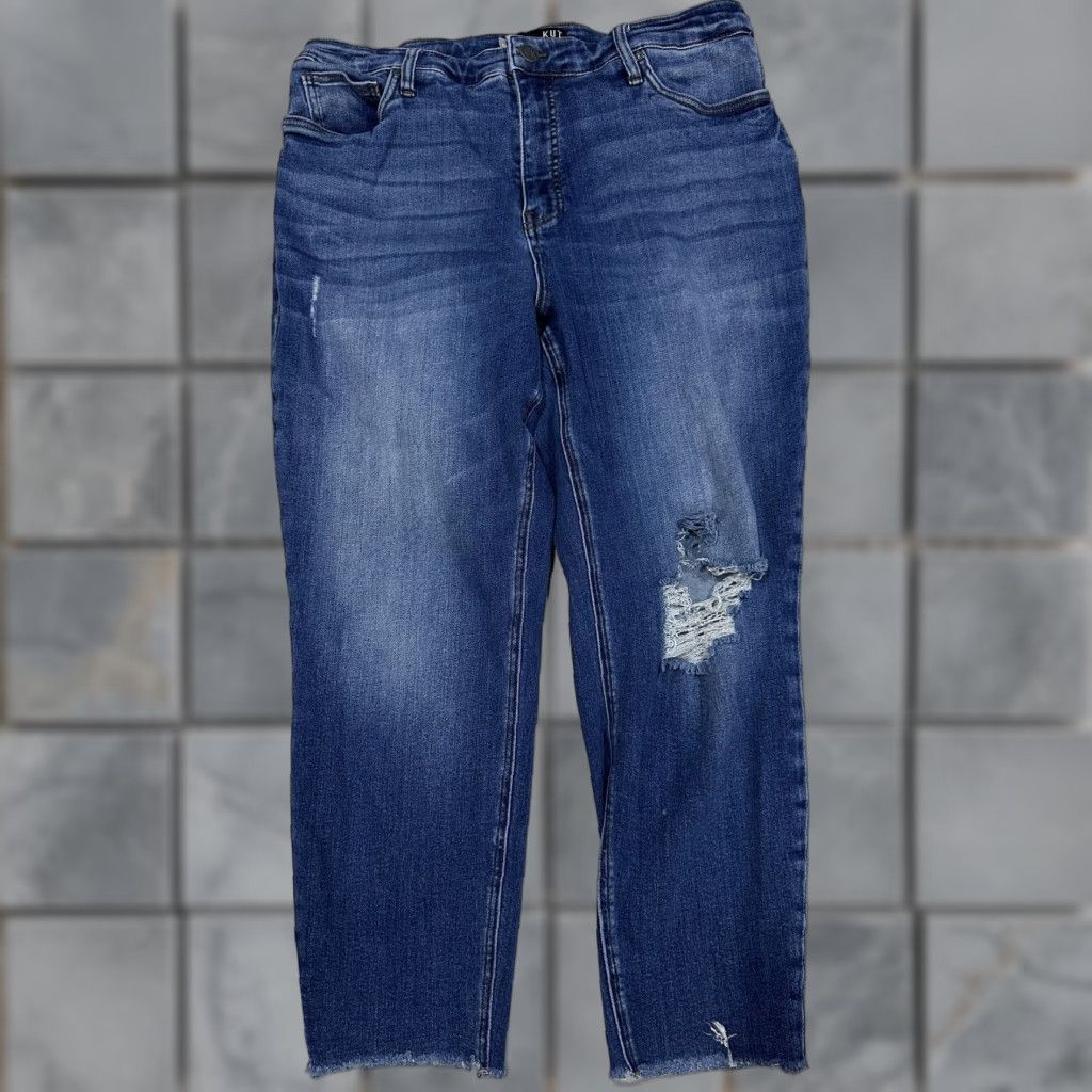 Vintage KUT from the Kloth Jeans Womens 16W Blue Rachael Mom High Rise DIY Raw Hem Size 38" / US 16 / IT 52 - 1 Thumbnail